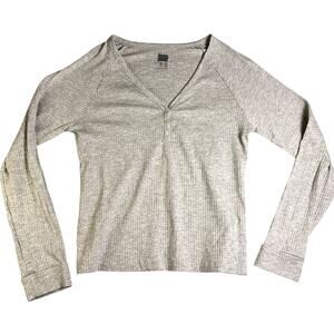 NWOT Y2K Love To Lounge Ribbed Knit Henley Women's M Gray Twilight Cozy Grunge